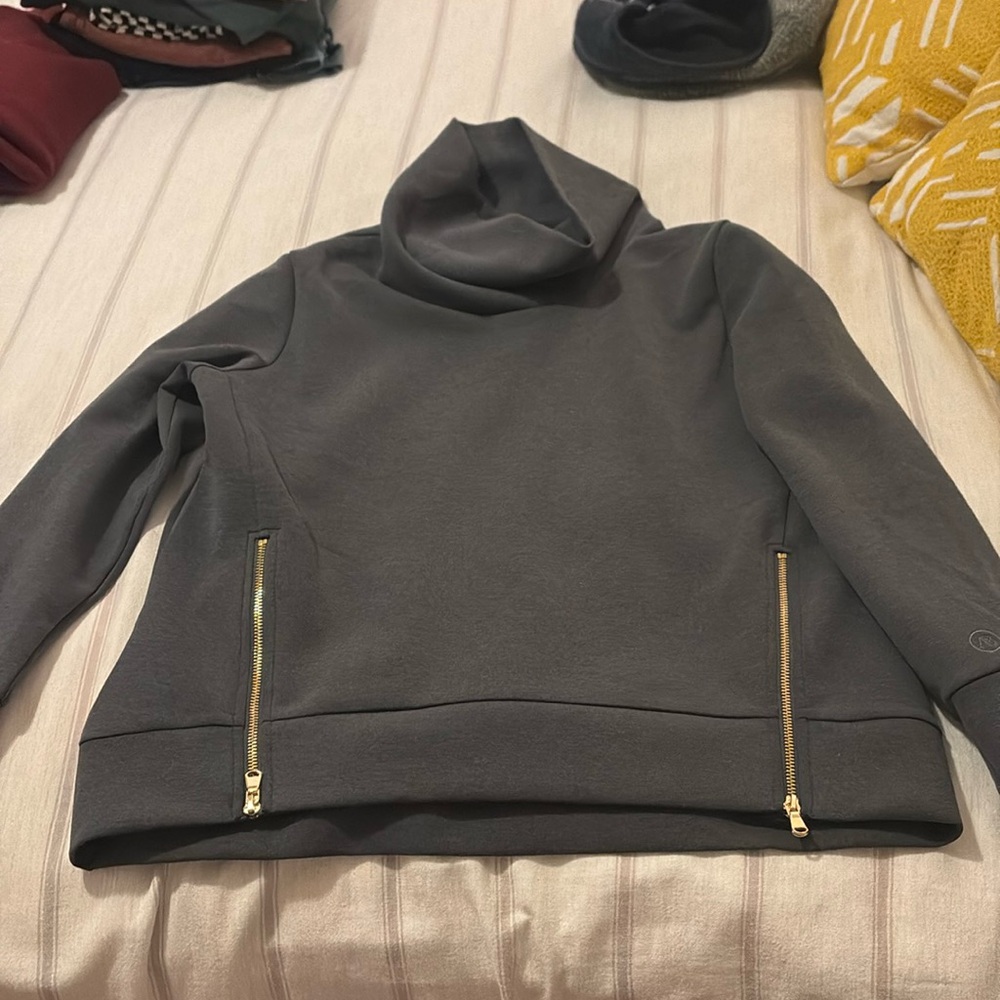 Addison Bay Charcoal Turtleneck Sweatshirt with Gold Zips